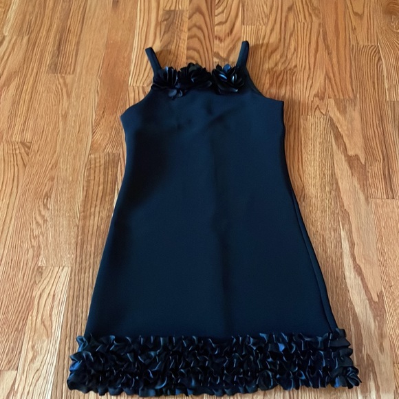 Black Dress with Flower & Ruffle Details Size 8 Worn 1x - Picture 4 of 7